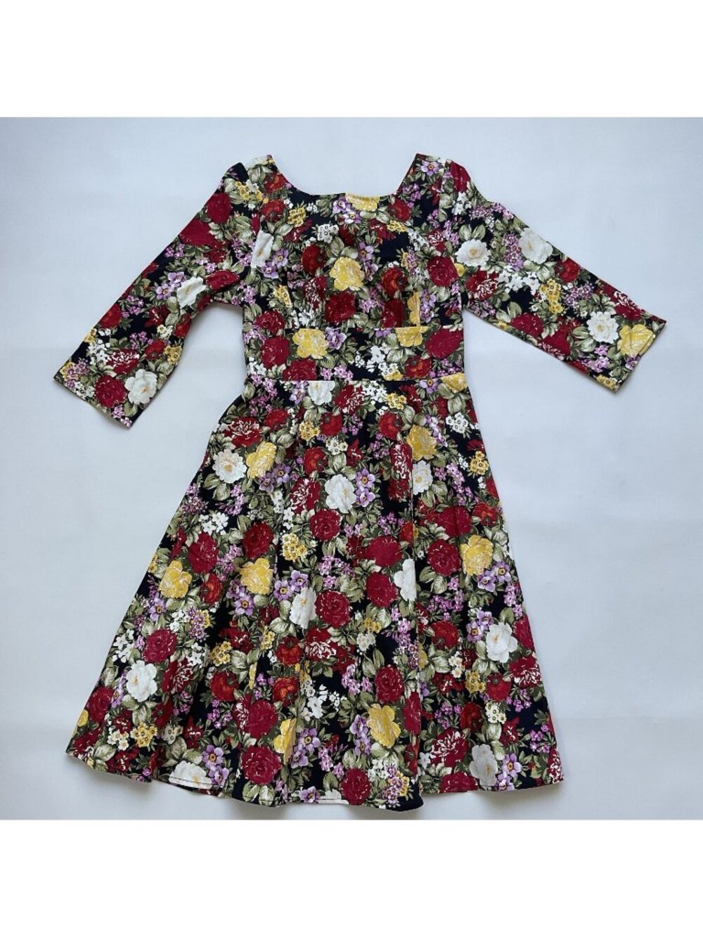 Eva Rose Women’s Brilliant Colors Flowers Printed Dress 3/4 Sleeves Size S